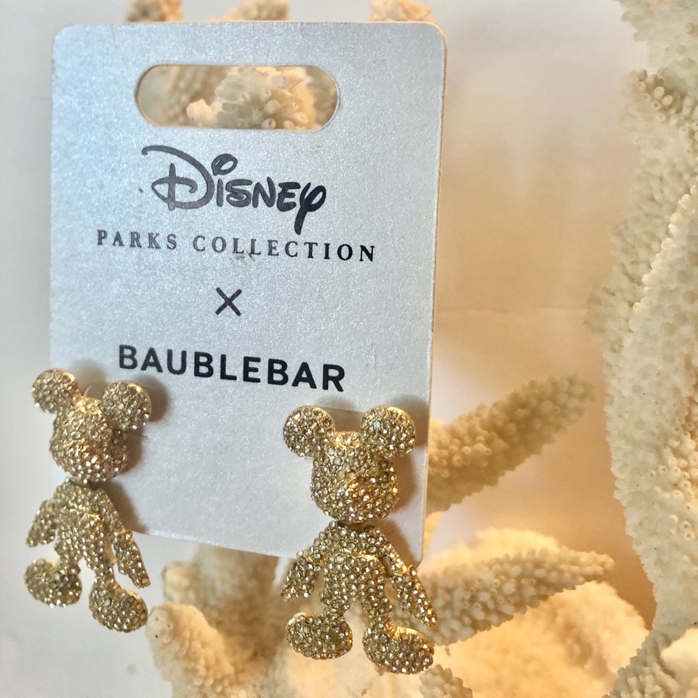 Disney Parks BaubleBar Gold Articulated Rfhinestone Mickey Mouse Earrings